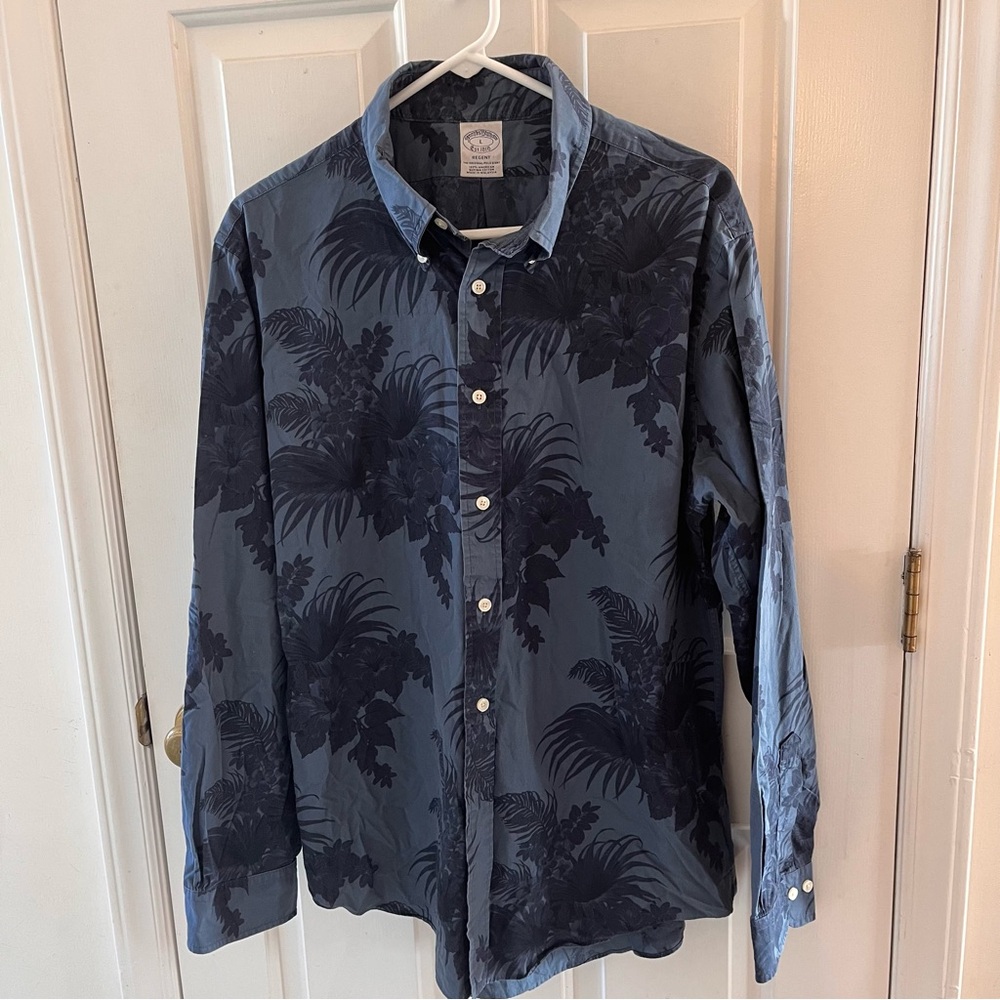 Brooks Brothers Hawaiian Tropical Button Down Shirt Blue Men’s L -100% Cotto